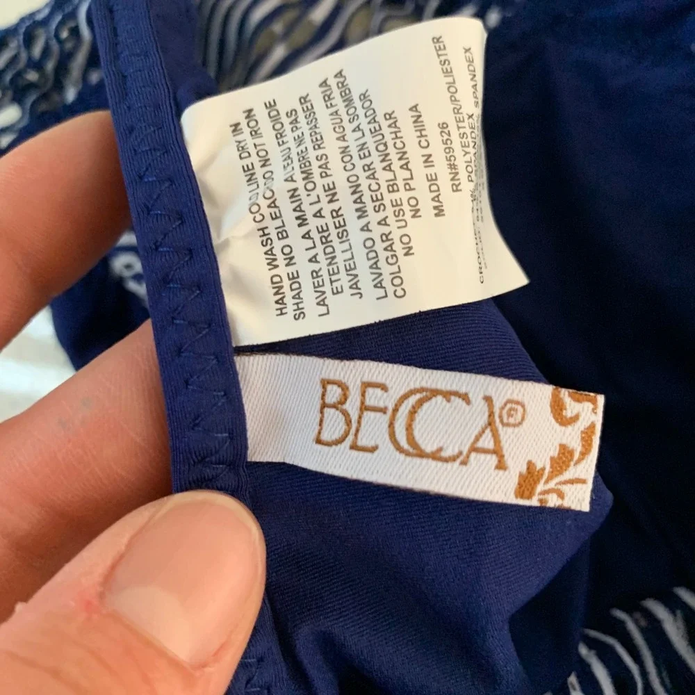 BECCA Navy White Crochet Lace Up One Piece Swimsuit Monokini XS/XP